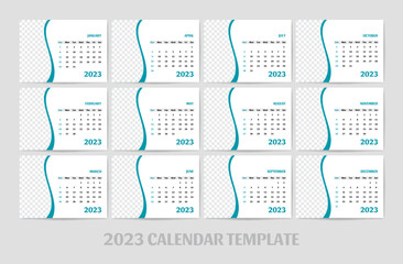 2023 calendar template simple and clean design - obrazy, fototapety, plakaty