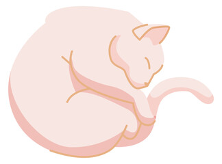 Cat curled up. Fur fluffy ball. Sleeping pet