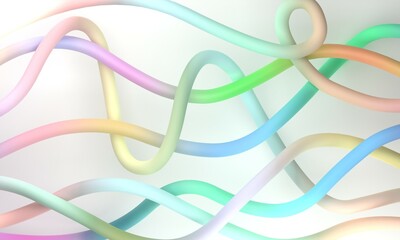 Waves of colored volumetric curves with a gradient on a white background . Three-dimensional .Abstract 3D Render