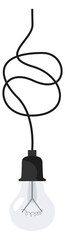 Electric lamp hanging on wire. Cartoon light bulb icon