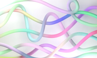 Waves of colored volumetric curves with a gradient on a white background . Three-dimensional .Abstract 3D Render