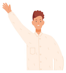 Fototapeta premium Young smiling boy waving hand in greeting gesture