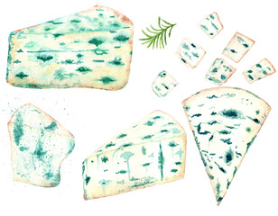 Set of watercolor blue cheese