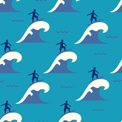 Summer Holiday Activity Sea Surfing Vector Seamless Pattern