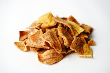 Sweet banana or plantain chips isolated - traditional snacks from kerala, selective focus
