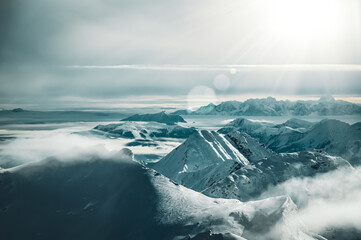 Wild and untouched snowy mountain landscape in breathtaking winter atmosphere photographed in Mölltal Glacier ski resort. Mölltaler glacier, Flattach, Kärnten, Austria, Europe.