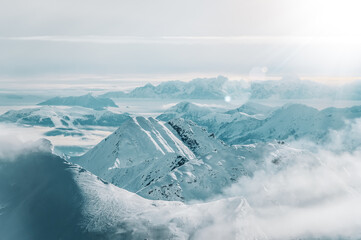 Wild and untouched snowy mountain landscape in breathtaking winter atmosphere photographed in Mölltal Glacier ski resort. Mölltaler glacier, Flattach, Kärnten, Austria, Europe.