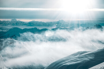 Wild and untouched snowy mountain landscape in breathtaking winter atmosphere photographed in M&ouml;lltal Glacier ski resort. M&ouml;lltaler glacier, Flattach, K&auml;rnten, Austria, Europe.