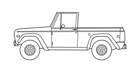 Off-road cargo travel suv car, side view. Vector outline doodle illustration