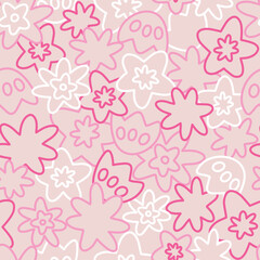 Vector repeat pattern with overlapping floral elements on light pink background