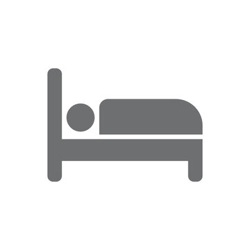 eps10 grey vector Sleeping man on bed solid art icon isolated on white background. Hotel and motel filled symbol in a simple flat trendy modern style for your website design, logo, and mobile app