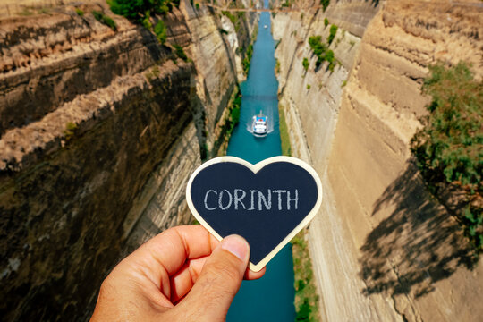sign with the text Corinth at the Corinth Canal