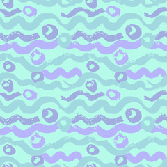 Seamless Blue Waves Hand Drawn Sea Style Pattern.