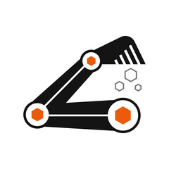 Excavator, logo. Symbol of heavy construction equipment with a bucket. Construction equipment for digging