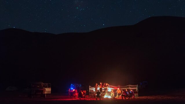 4K Time lapse night camping in desert safari
