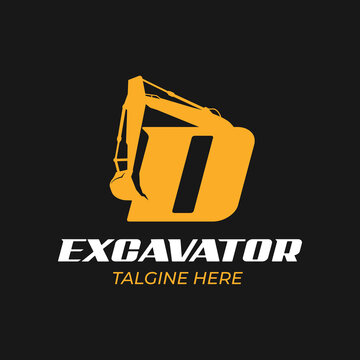 D logo excavator for construction company. Heavy equipment template vector illustration for your brand.