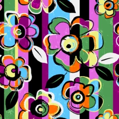 Gordijnen seamless abstract flower pattern, composition with stripes, paint strokes and splashes © Kirsten Hinte