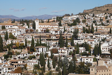 The panorama of old town of Granada, Albaicin, in Spain