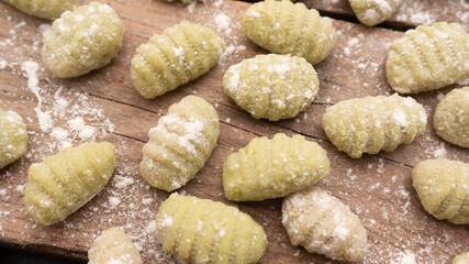 top view of raw spinach gnocchi