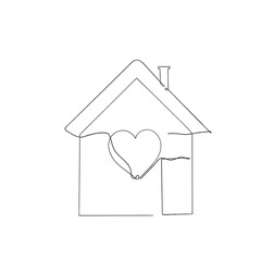 continuous line drawing house with love heart sign symbol illustration