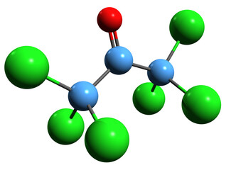  3D image of Hexachloroacetone skeletal formula - molecular chemical structure of hexachloropropanone isolated on white background
