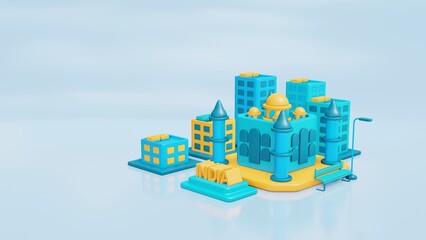 Obraz premium 3d illustration India background city with Taj Mahal as landmark and buildings around in blue