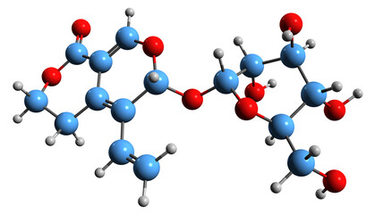 3D image of Gentiopicrin skeletal formula - molecular chemical structure of Gentiopicroside isolated on white background

 Gentiopicrin, Gentiopicroside, glycosides, Gentiana lutea, Gentiana, supplem