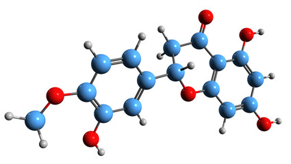 3D image of Hesperetin skeletal formula - molecular chemical structure of flavanon-glycoside isolated on white background
