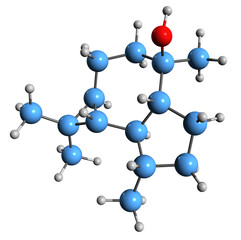  3D image of Globulol skeletal formula - molecular chemical structure of Hydroxyaromadendrane isolated on white background