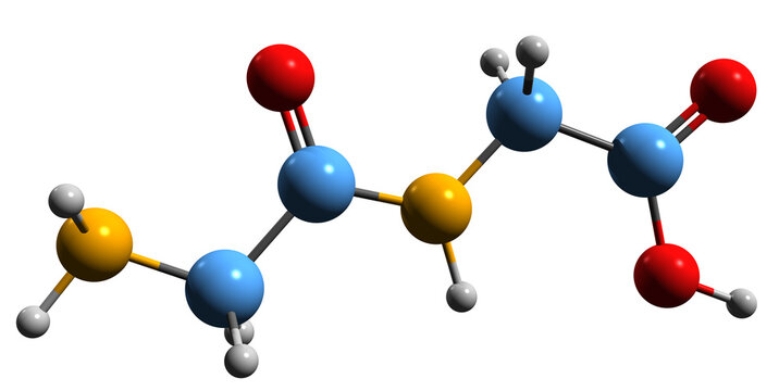  3D image of Glycylglycine skeletal formula - molecular chemical structure of Diglycocoll isolated on white background