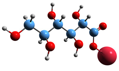 3D image of Sodium gluconate skeletal formula - molecular chemical structure of  isolated on white background
