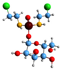  3D image of Glufosfamide skeletal formula - molecular chemical structure of glucophosphamide isolated on white background
