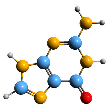  3D image of Guanine skeletal formula - molecular chemical structure of nucleobase 2-aminohypoxanthine isolated on white background

