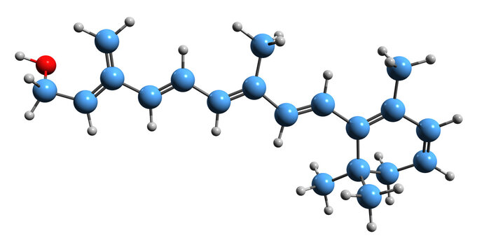 3D image of Dehydroretinal skeletal formula - molecular chemical structure of  vitamin A2 isolated on white background
