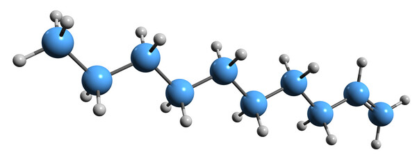  3D image of Decene skeletal formula - molecular chemical structure of Alpha Olefin C10 isolated on white background
