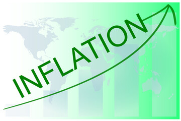 Vector illustration and chart showing rising inflation around the world, falling purchasing power, poverty and financial crisis