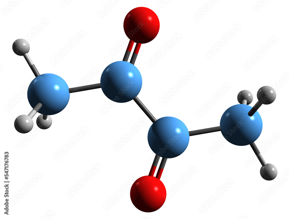 Wall mural  3D image of Diacetyl skeletal formula - molecular chemical structure of butanedione isolated on white background
