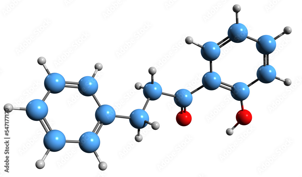 Wall mural  3D image of 2-Hydroxychalcone skeletal formula - molecular chemical structure of flavonoid phenylpropanoid isolated on white background