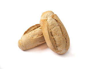 Whole french bread, salt bread or pistolet isolated over white background