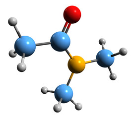  3D image of Dimethylacetamide skeletal formula - molecular chemical structure of polar solvent DMAc isolated on white background
