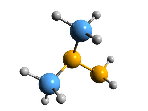  3D image of Unsymmetrical dimethylhydrazine skeletal formula - molecular chemical structure of  rocket propellant Dimazine isolated on white background
