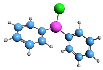  3D image of Diphenylchlorarsine skeletal formula - molecular chemical structure of  organoarsenic compound isolated on white background