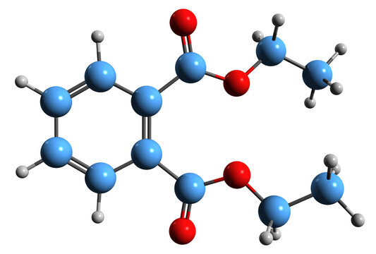  3D image of Diethyl phthalate skeletal formula - molecular chemical structure of  phthalate ester DEP isolated on white background
