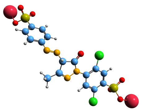 3D image of Yellow 2G skeletal formula - molecular chemical structure of food coloring isolated on white background

