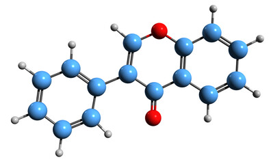  3D image of Isoflavone skeletal formula - molecular chemical structure of   phytoestrogen isoflavonoid isolated on white background
