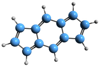  3D image of s-Indacene skeletal formula - molecular chemical structure of tricyclic-fused hydrocarbon isolated on white background
