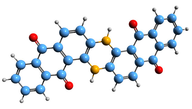 3D image of Indanthrene blue RS skeletal formula - molecular chemical structure of carbon paper blue isolated on white background