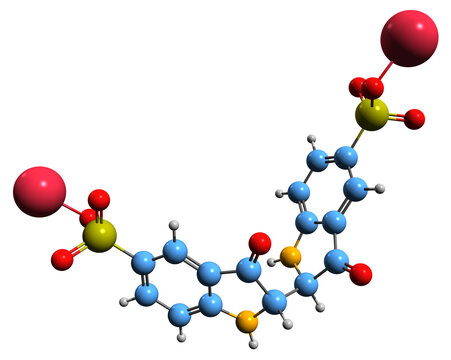  3D image of Indigo carmine skeletal formula - molecular chemical structure of indigotine isolated on white background
