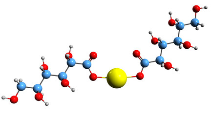  3D image of Calcium gluconate skeletal formula - molecular chemical structure of  mineral supplement isolated on white background
