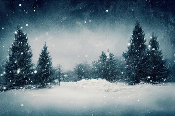 Fototapeta premium winter wonderland with dark sky but plenty of snow falling somewhere in nature, generative ai